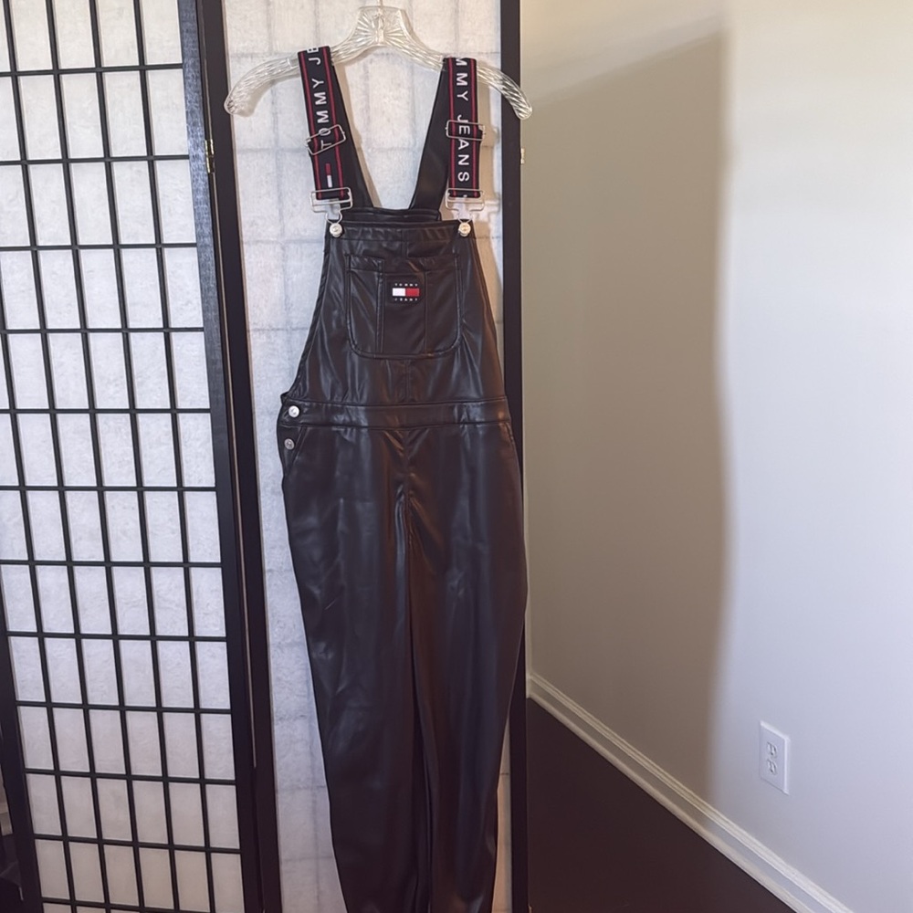 Tommy Hilfiger Black faux Leather Overalls